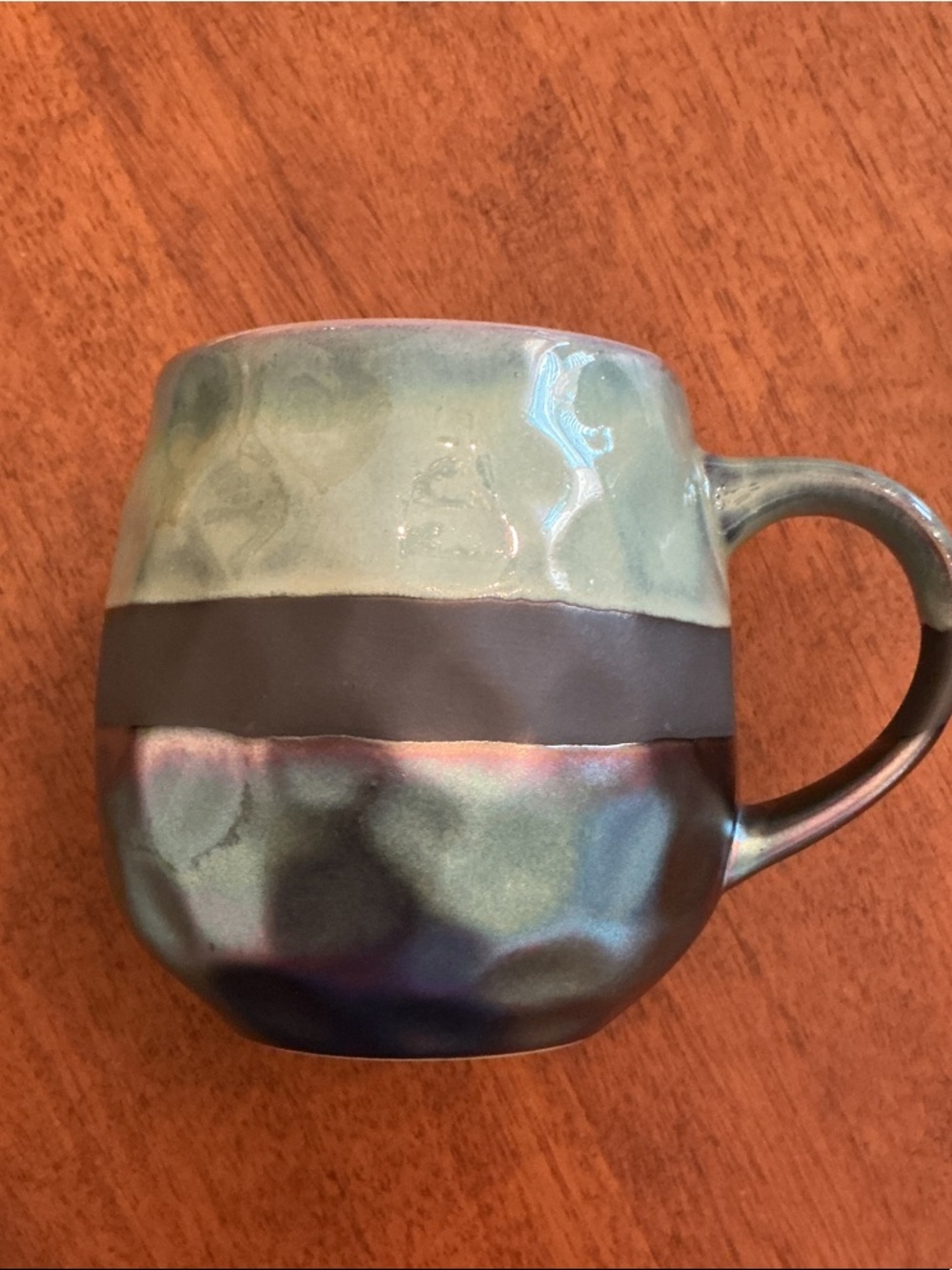 Handmade Look Ceramic Coffee Mug - Iridescent Green and Black
